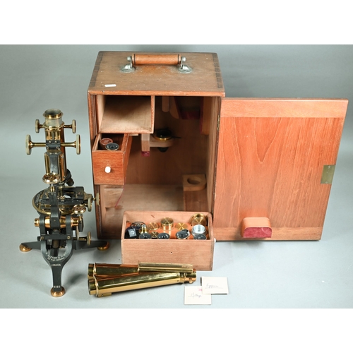 1229 - W Watson & Sons lacquered brass Van Huerke compound microscope with multiple lenses and intercha... 