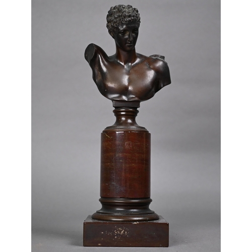 1239 - Small bronze patinated bronze classical bust of a young man, Gustav H Gladenbeck & Son, Friedric... 