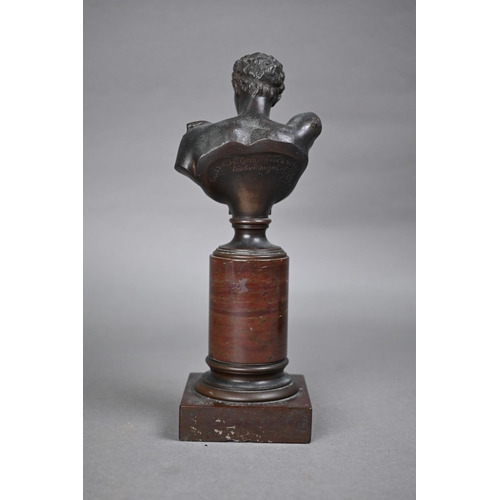 1239 - Small bronze patinated bronze classical bust of a young man, Gustav H Gladenbeck & Son, Friedric... 