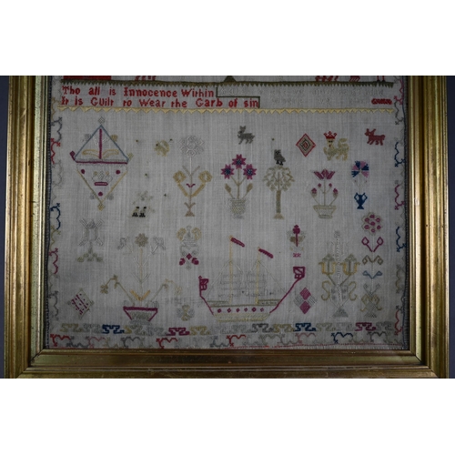 1243 - George III petit point sampler by Ann Strong aged 15/Ann Thompson 1799, worked with alphabets, aphor... 