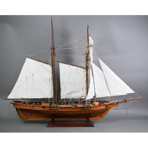 1253 - Wooden 1:50 scale model of 1875 Baltimore Clipper 'Harvey', 70 x 95 cm overall, built by John V Smit... 