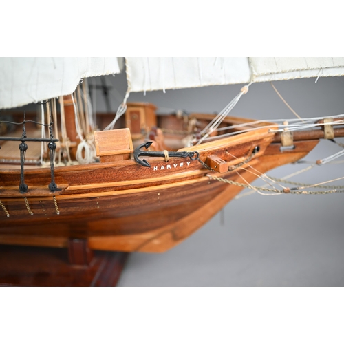 1253 - Wooden 1:50 scale model of 1875 Baltimore Clipper 'Harvey', 70 x 95 cm overall, built by John V Smit... 