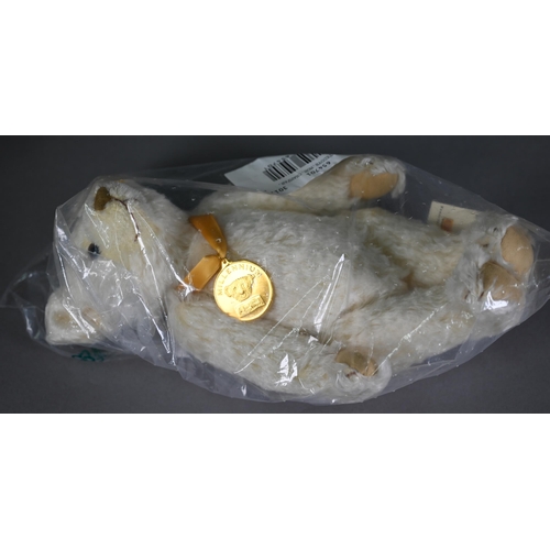 1258 - Boxed Steiff Mummel Hare 32 cm long to/w a Steiff Millennium Champagne Mohair teddy 30 cm - unboxed,... 