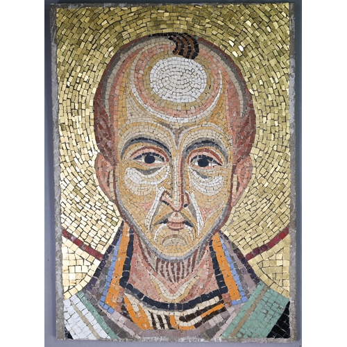 1261 - Romanesque mosaic portrait of a saint with golden halo 52 x 37 cm