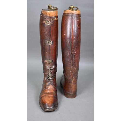 1263 - Pair of gentleman's vintage leather long boots with integral buckled gaiters - by repute of Colonial... 