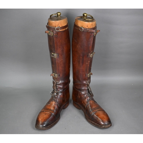 1263 - Pair of gentleman's vintage leather long boots with integral buckled gaiters - by repute of Colonial... 