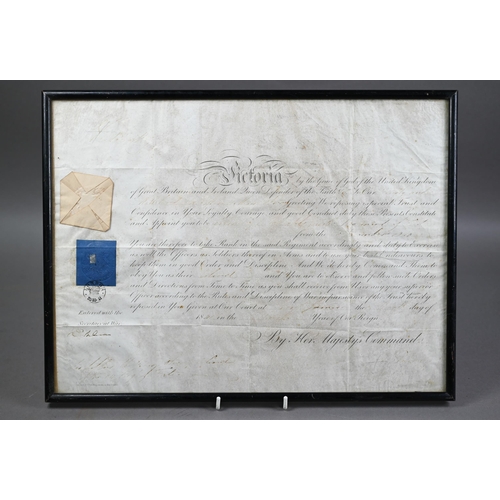 1266 - 1841 parchment document, promoting an officer to Colonel (name indecipherable), later framed and gla... 