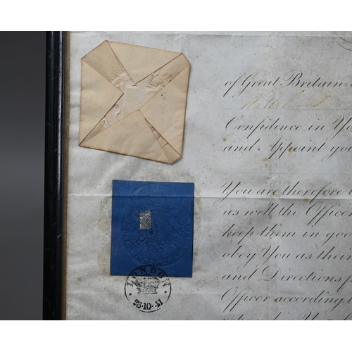 1266 - 1841 parchment document, promoting an officer to Colonel (name indecipherable), later framed and gla... 