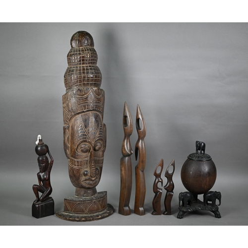 1273 - Quantity of tribal artefacts of mixed ethnography, including headhunters sword, bead work, carved wo... 