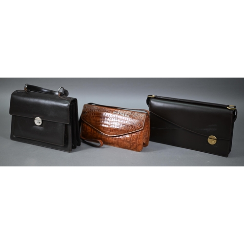 1279 - Tanner Krolle - two dark brown leather handbags in good condition to/w a vintage crocodile handbag a... 