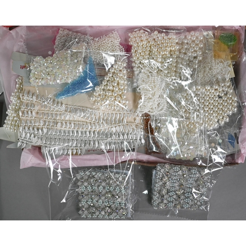 1282 - A box of lace and bead embellishments to/w a box of assorted loose beads, bead and simulated pearl t... 