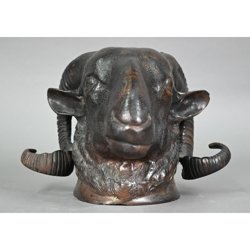 1289 - A cast bronze ram's head, 15 cm h