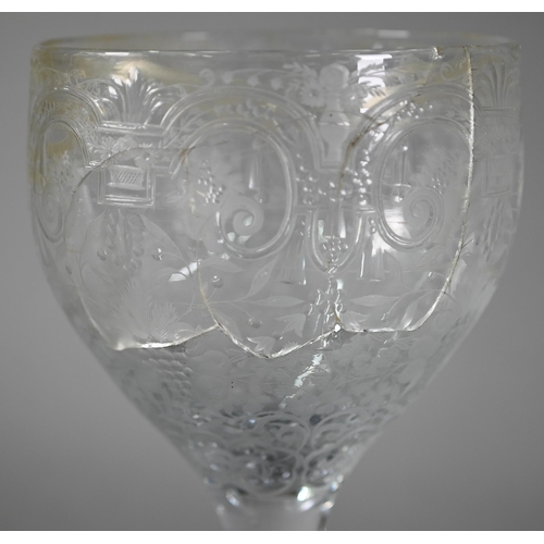 530 - Fine quality early 19th century glass large goblet and cover, the facetted finial engraved with cres... 