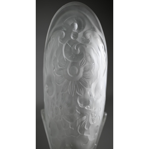 532 - Art Deco ep wall-light, the frosted glass pocket shade moulded with floral design, 31 cm high