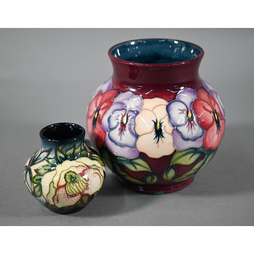 538 - A Moorcroft 'Pansy' globular vase with flared neck, signed R Bishop, J Moorcroft & W M monogram,... 