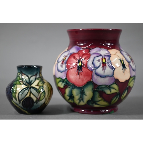 538 - A Moorcroft 'Pansy' globular vase with flared neck, signed R Bishop, J Moorcroft & W M monogram,... 