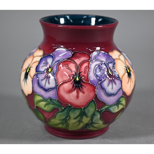 538 - A Moorcroft 'Pansy' globular vase with flared neck, signed R Bishop, J Moorcroft & W M monogram,... 