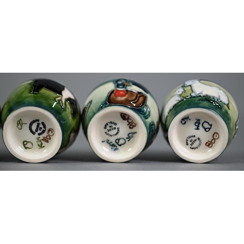 540 - Boxed set of six Moorcroft 'Farmyard' egg cups, designed by Angela Davenport (1998)