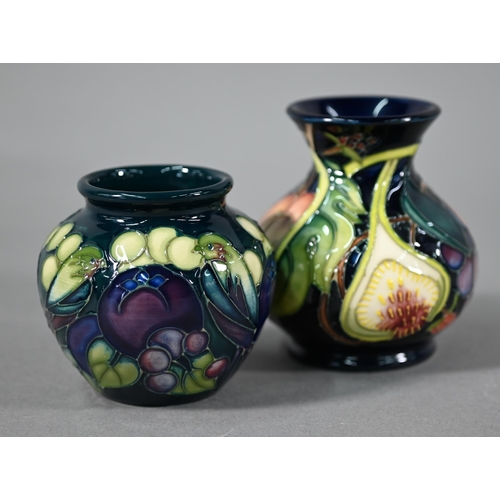 546 - Two small Moorcroft vases - Queen's Choice, designed by Emma Bossons, 9.5 cm high and birds among fr... 