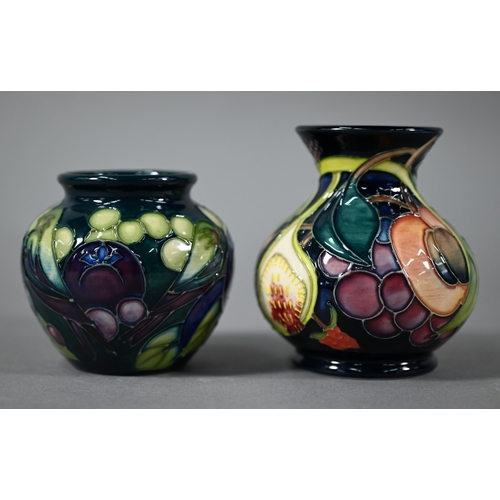 546 - Two small Moorcroft vases - Queen's Choice, designed by Emma Bossons, 9.5 cm high and birds among fr... 