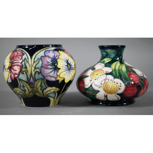 549 - Moorcroft 'Accolade' squat vase by Emma Bossons (2004), 10 cm to/w a 'Pansies' cache-pot by Rachael ... 