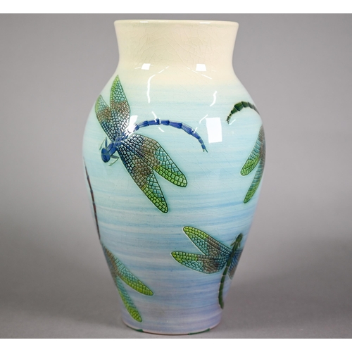 560 - Dennis Chinaworks vase, incised and painted with dragonflies, Rory McLeod 1997; 27 cm high Note... 