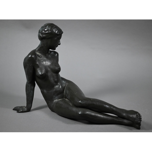 574 - Walter Awlson (Scottish, b 1949) - brown-glazed stoneware figure, seated female nude study, signed, ... 