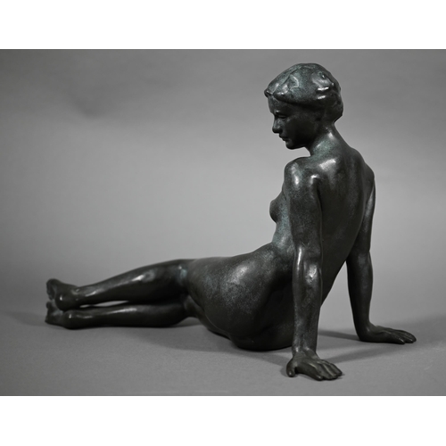 574 - Walter Awlson (Scottish, b 1949) - brown-glazed stoneware figure, seated female nude study, signed, ... 