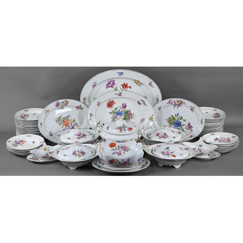 579 - Quantity of Dresden and Meissen outside-decorated dinner ware, with floral sprays, comprising; a sou... 