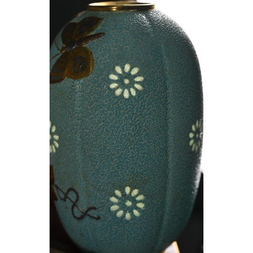 582 - Pair of Victorian Minton china vases or night-lights in the Aesthetic manner, modelled as pale blue ... 