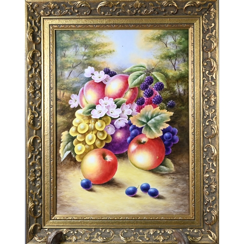 588 - Clermont Fine China (Malvern) rectangular plaque, painted with still life of fruit by John F Smith (... 