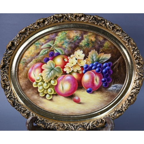 589 - Clermont Fine China (Malvern) oval plaque, painted with still life of fruit by John F Smith (formerl... 