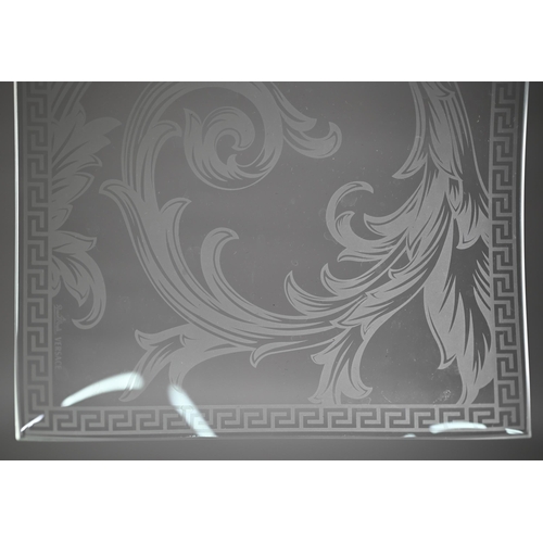 598 - Rosenthal Versace glass bowl etched with foliate scroll within Greek key border, 20 cm square