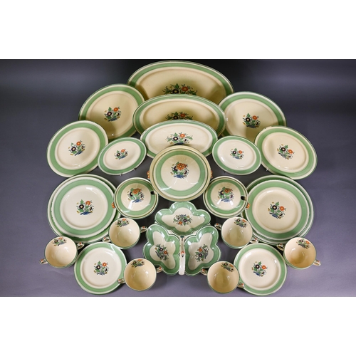 602 - Minton Art Deco pottery 'Daisy' pattern dinner service for six printed and painted with stylised flo... 