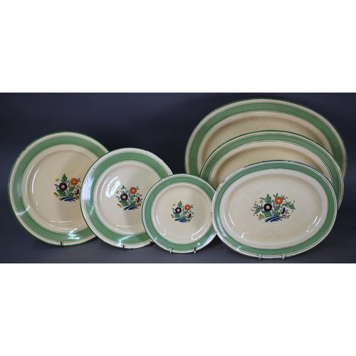 602 - Minton Art Deco pottery 'Daisy' pattern dinner service for six printed and painted with stylised flo... 