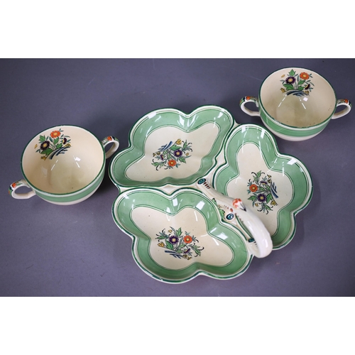 602 - Minton Art Deco pottery 'Daisy' pattern dinner service for six printed and painted with stylised flo... 