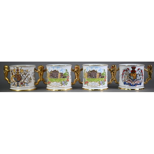 610 - Four boxed Paragon China ltd ed Royal Commemorative loving cups with lion handles, 12 cm high (4)