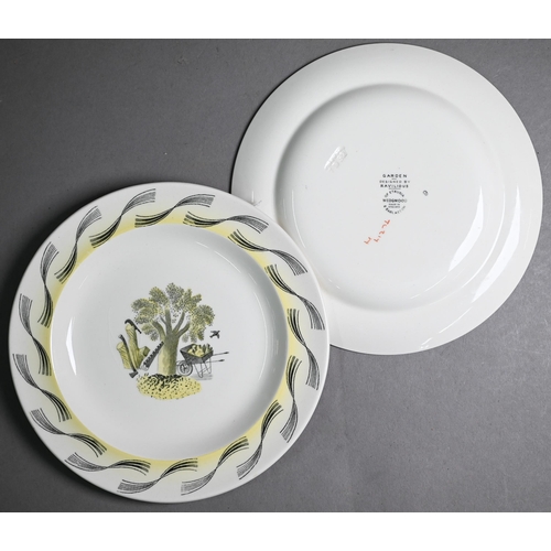 619 - Pair of Ravilious 'Garden' tea plates, 18cm diameter