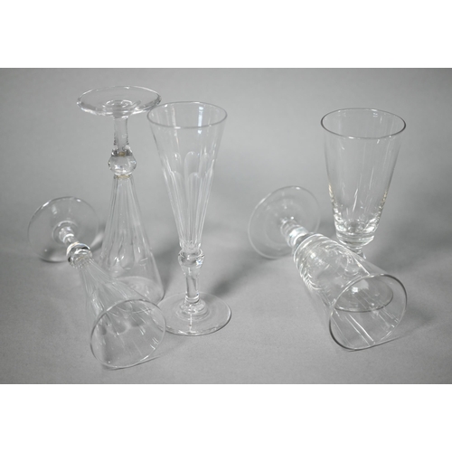 625 - Three Georgian ale-glasses of fluted tapering form, with ground out pontils, 17 cm to/w three short ... 