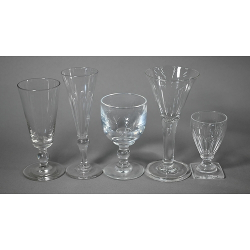 625 - Three Georgian ale-glasses of fluted tapering form, with ground out pontils, 17 cm to/w three short ... 