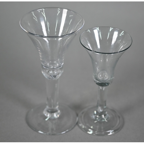 636 - A Georgian wine glass, the trumpet-shaped bowl with air-drop on plain stem with elongated bubble, 16... 