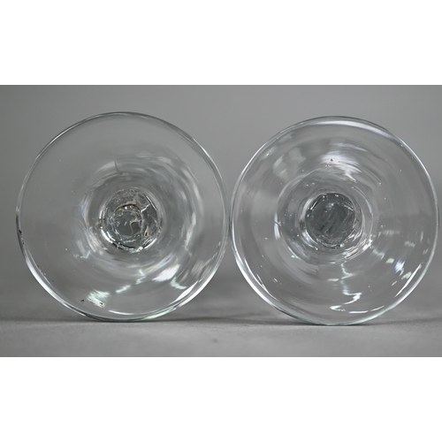 637 - Georgian wine glass, the tapering bowl with concave and thumbnail cutting on facetted 'honeycomb' st... 