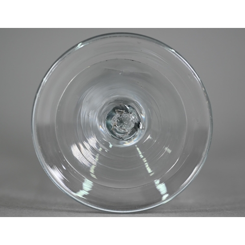 645 - Jacobite glass - the trumpet-shaped bowl wheel-etched with flowering rose, birds and oak-leaf, on ai... 