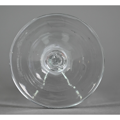 647 - A Georgian cordial glass with tapering bowl on double knop air-twist stem with dome foot, 15 cm