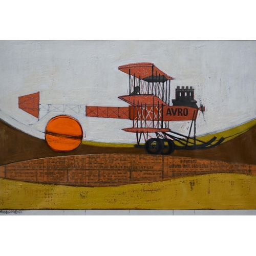 654 - Charles Sutton (1929-2009) - Triplane, mixed media, signed lower left, 20.5 x 30 cm