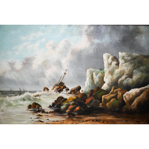 671 - English school - Coastal view with craggy rocks, oil on canvas, 50 x 75 cm