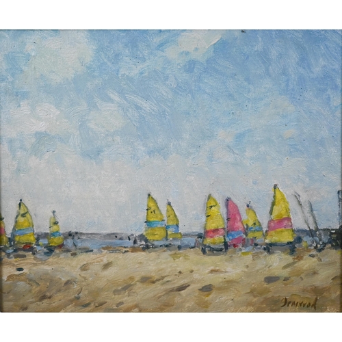 689 - Clare Ormerod - 'Beach at Le Touquet', oil on board, signed lower right, 24 x 29 cm