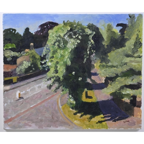 690 - John Maddison (b 1952) - 'Early Summer St Mary's St Cambridge', oil on panel, signed with initials l... 