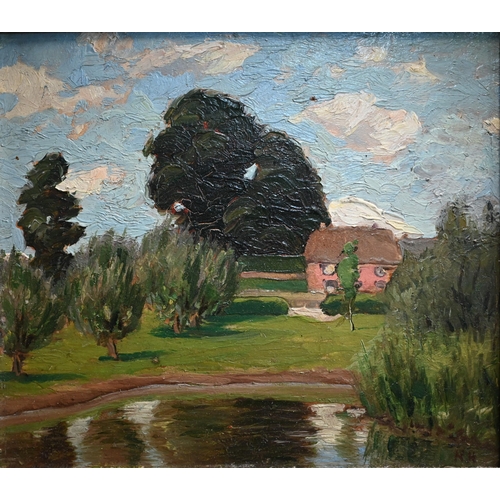 691 - Ruth Hollingsworth - 'Small landscape', oil on board, signed with initials lower right, 17 x 20 cm