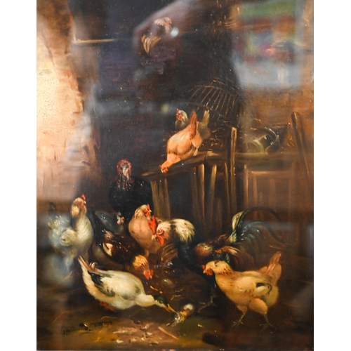 697 - Claude Guilleminet (1821-1885) - Chickens and ducks, oil on canvas, signed lower left, 31 x 40 cm